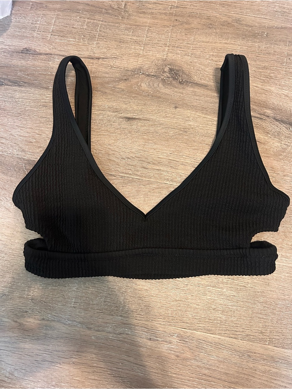 Aerie Bikini Top Womens Size M Black Crinkle Textured Scoop Cutout Back